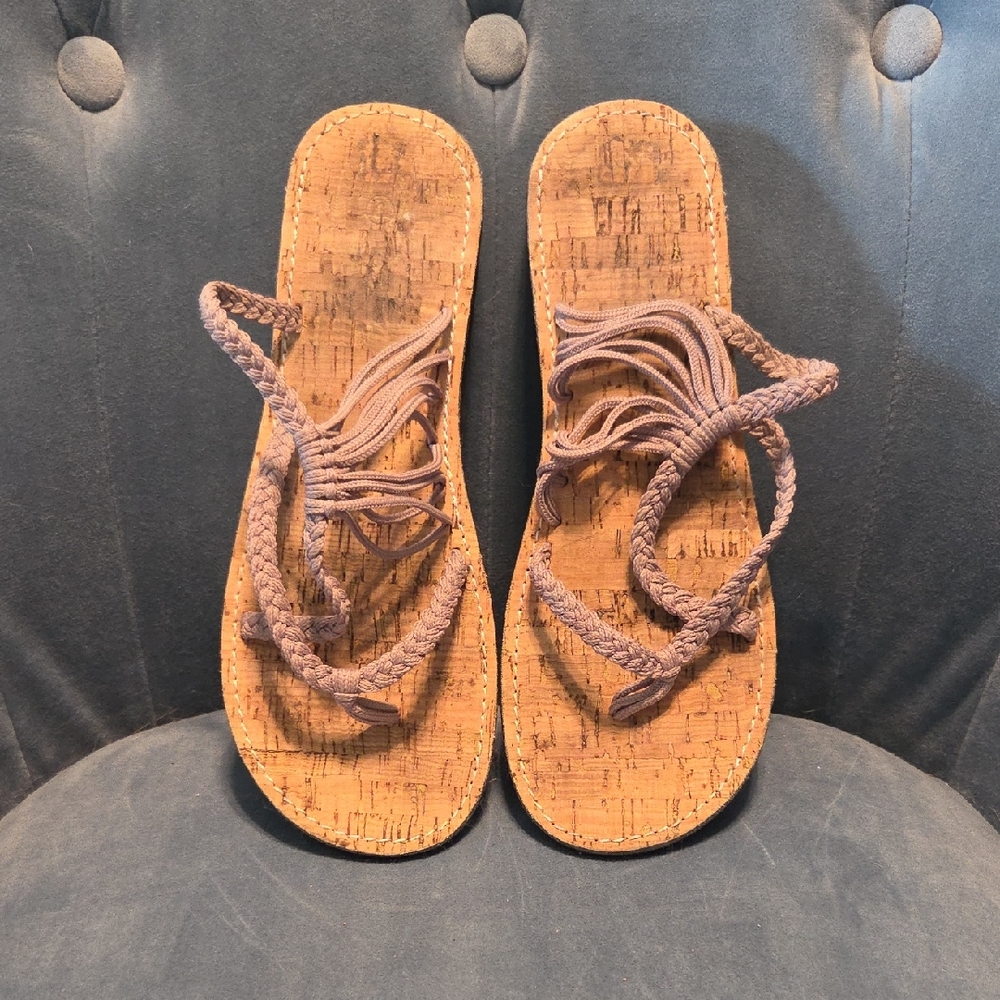 Report Cork Sandals with Knotted Fabric Straps